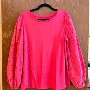 LOFT large Vibrant Pink Eyelet Sleeve Blouse